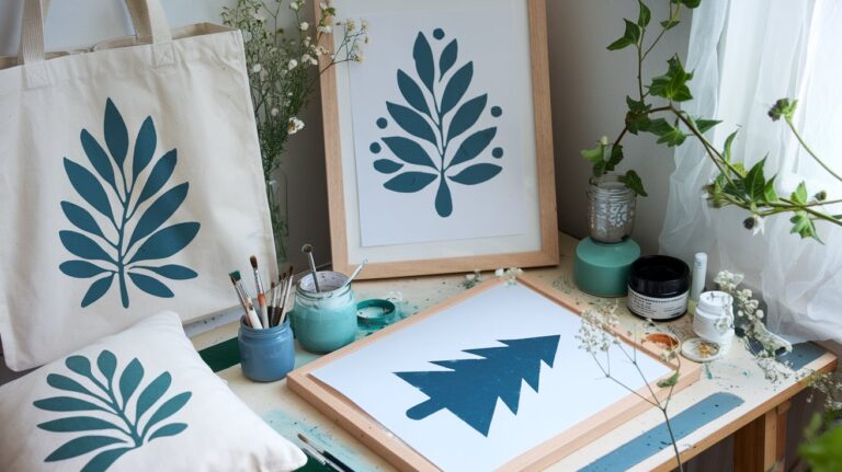 Finished Tote Bag Pillow Art Prints Stenciled Art