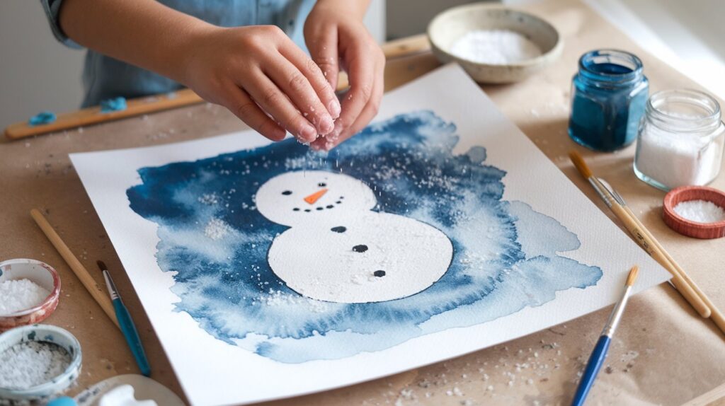 Kids making snowy salt painting