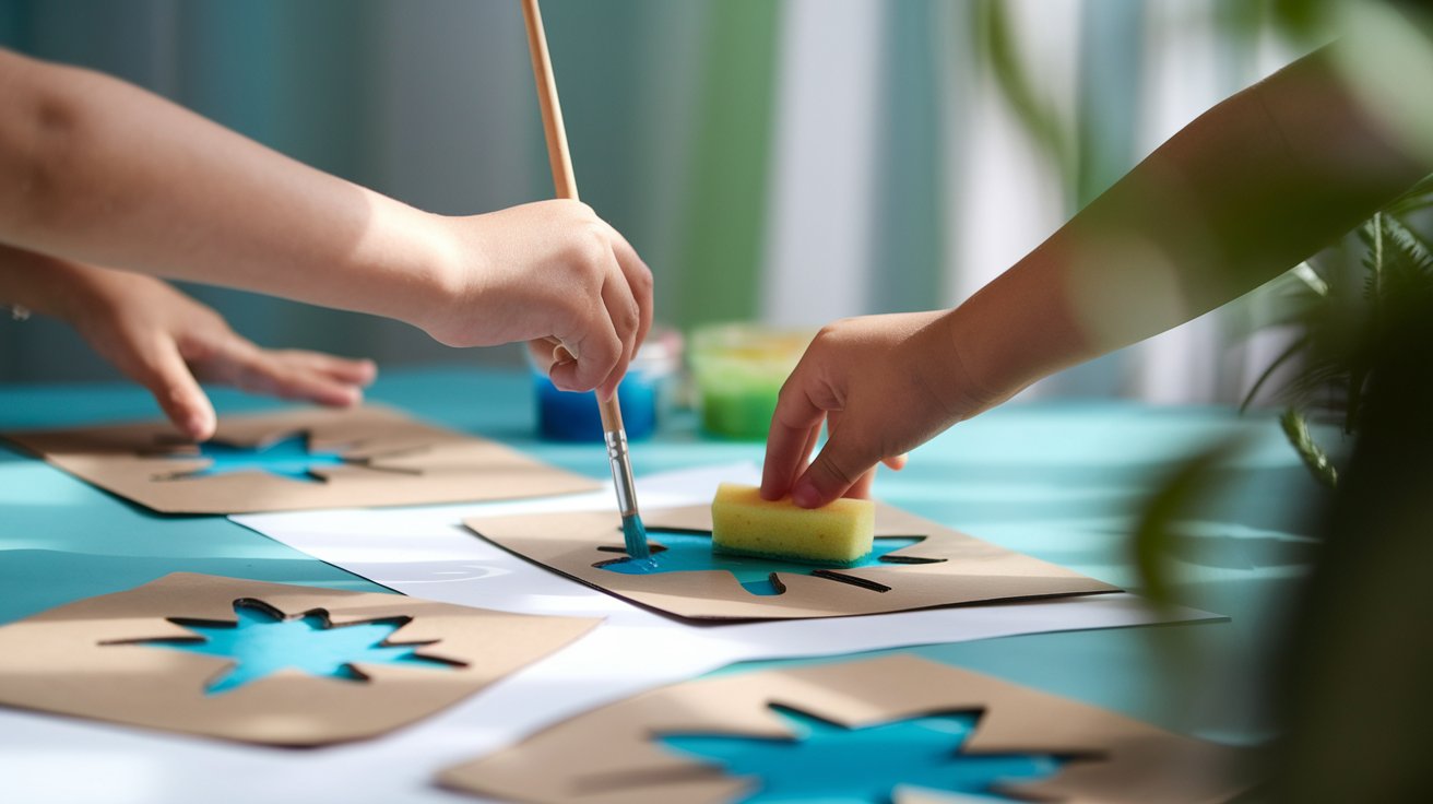 painting cardboard stencil with paintbrush or sponge