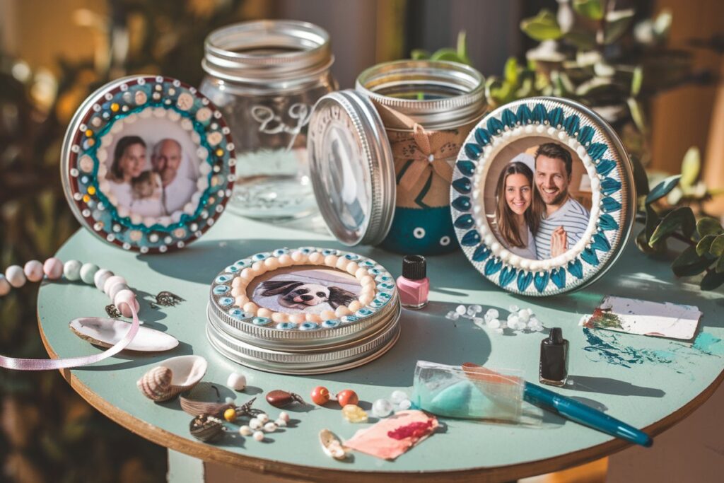recyled mason jar lid picture frames